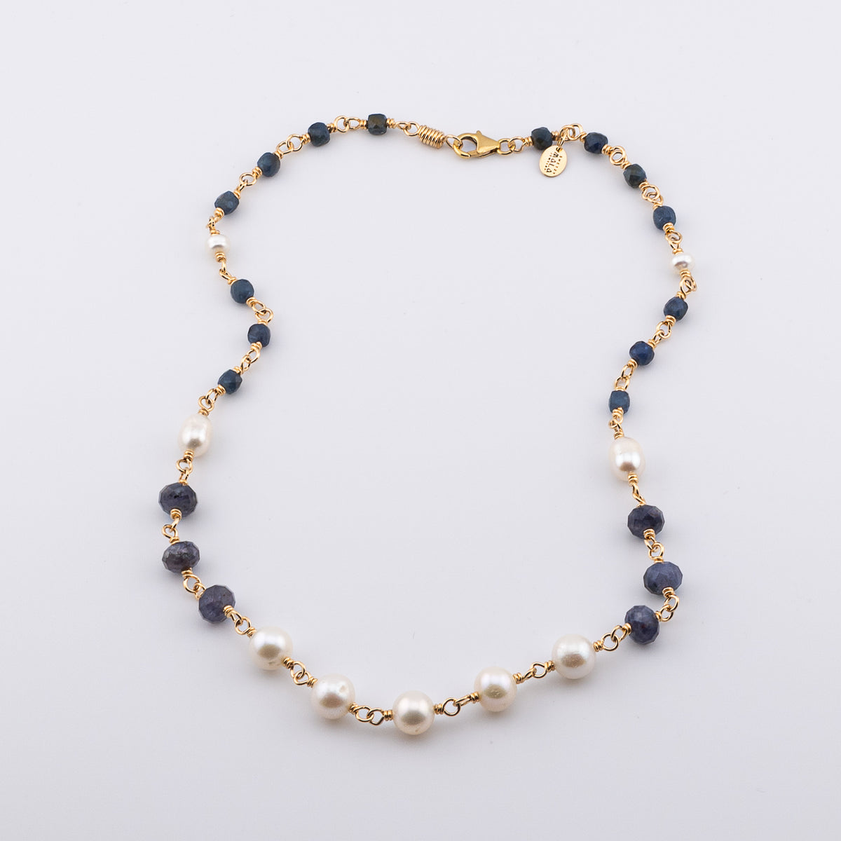 The Sapphire Current Necklace - Blue Sapphire & Freshwater Pearl