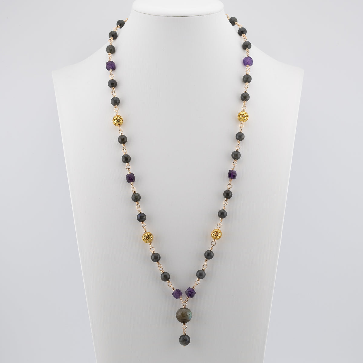 The Violet Mystic Necklace - Labradorite, Amethyst & Filigree
