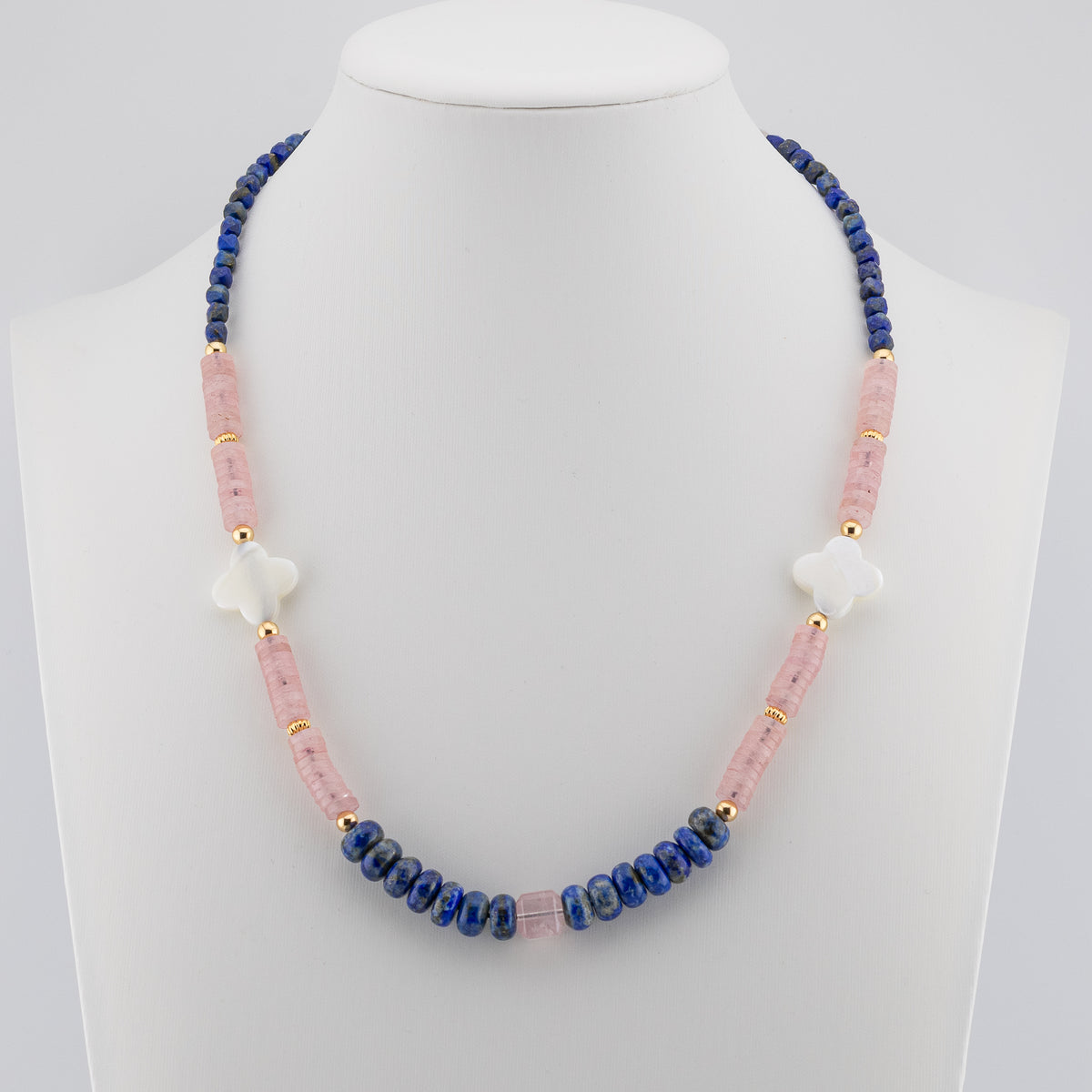 The Lapis & Lotus Rose Choker – Lapis Lazuli, Rose Quartz & Mother of Pearl