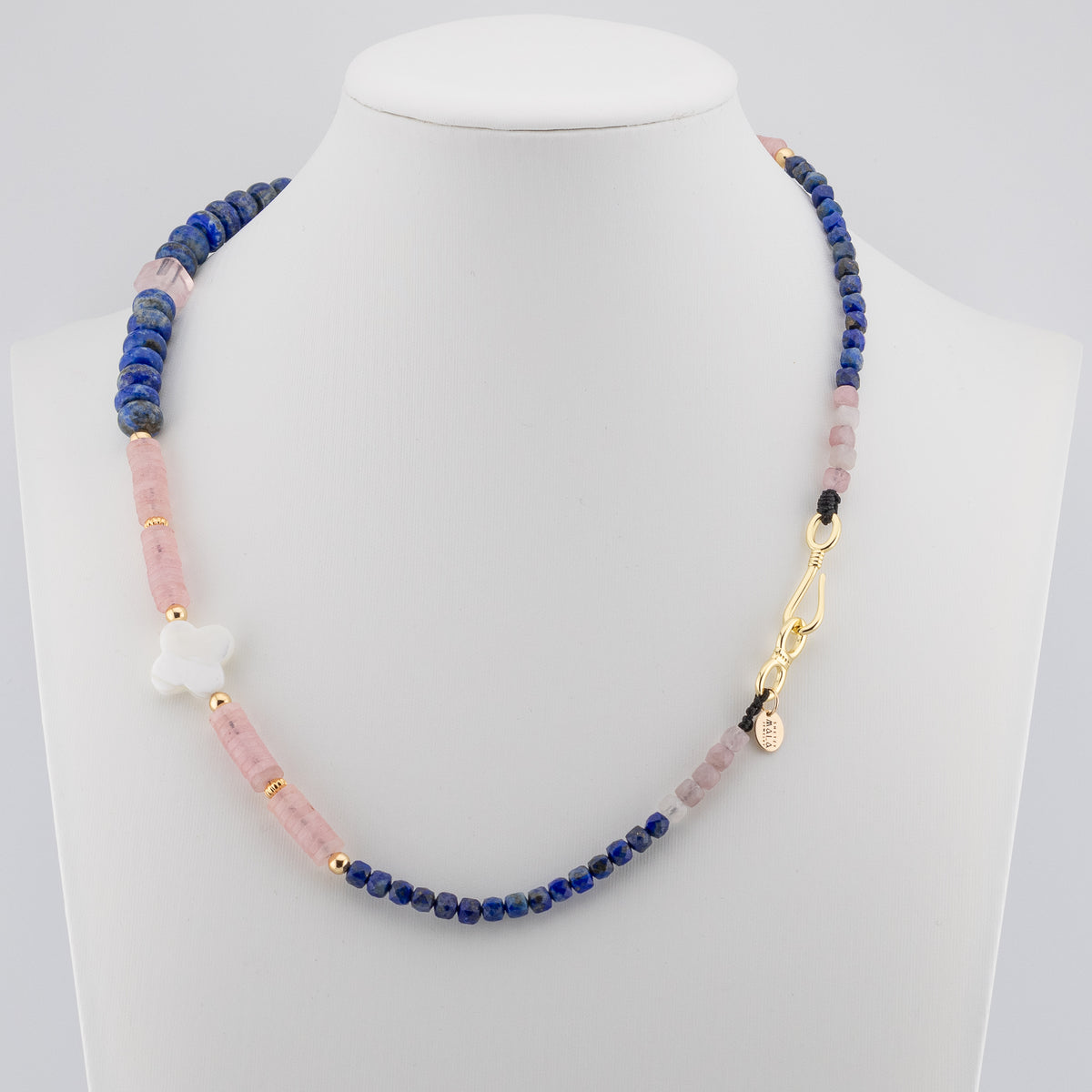 The Lapis & Lotus Rose Choker – Lapis Lazuli, Rose Quartz & Mother of Pearl
