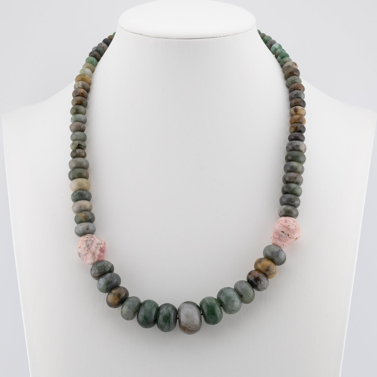 The Forest Moss Choker - Sinking Jade & Rhodochrosite
