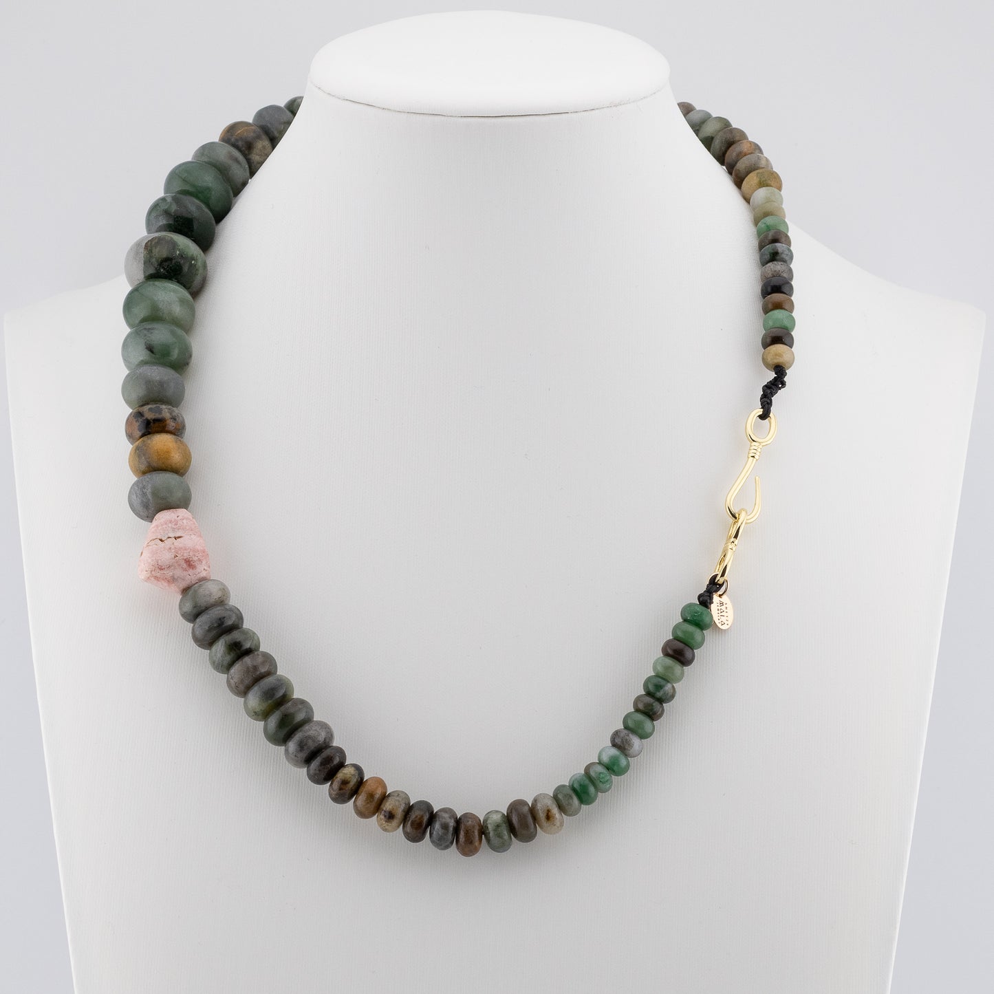 The Forest Moss Choker - Sinking Jade & Rhodochrosite
