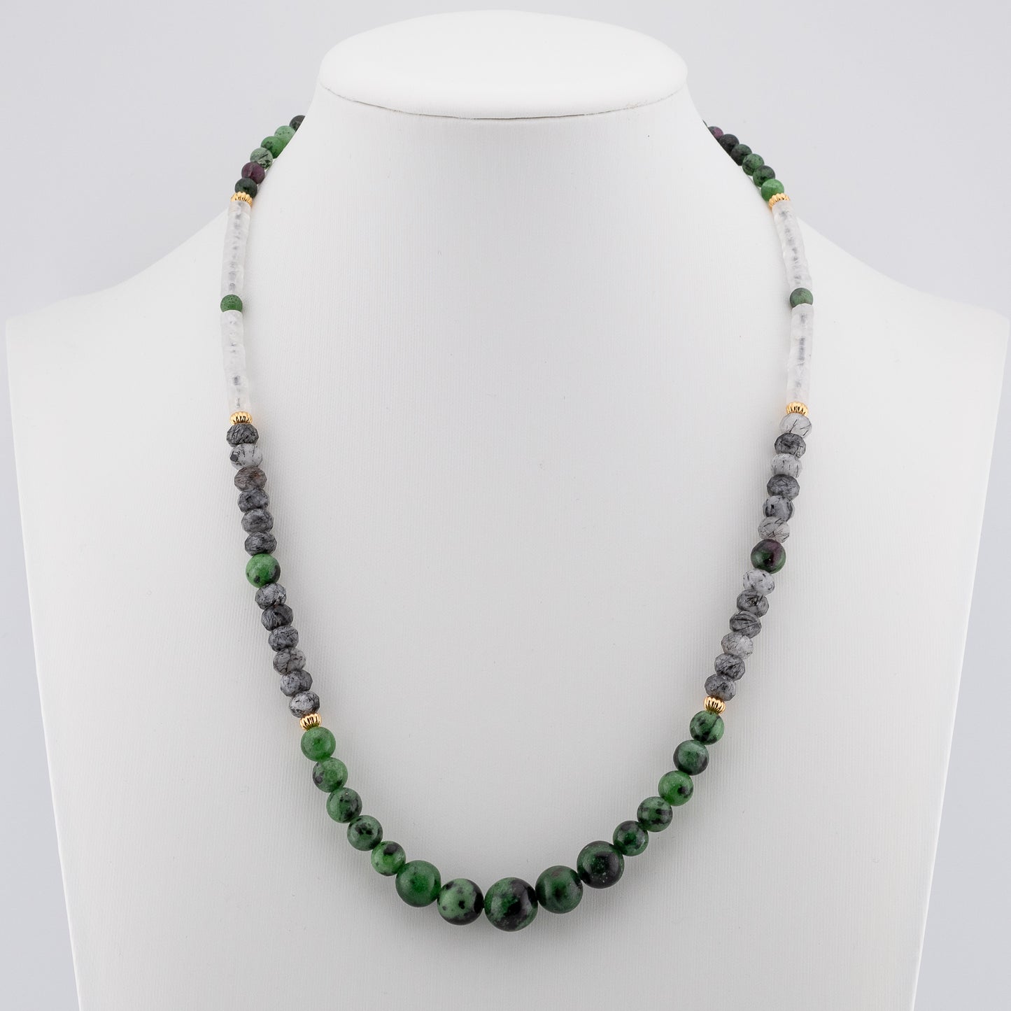 The Verdue & Quartz Choker - Ruby Zoisite, Rutilated Quartz & Clear Quartz