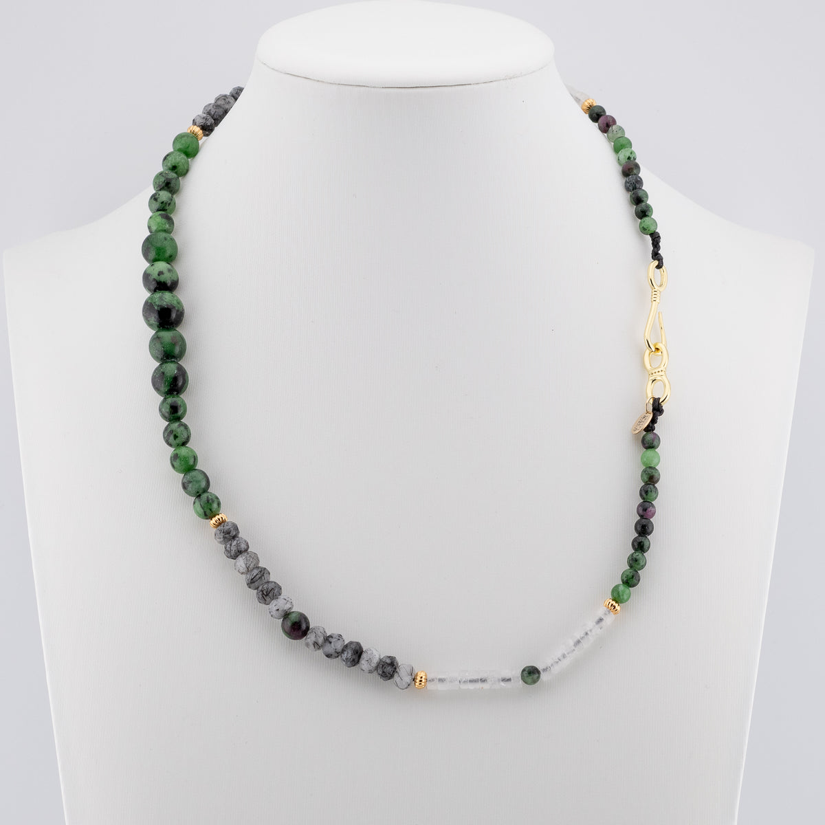 The Verdue & Quartz Choker - Ruby Zoisite, Rutilated Quartz & Clear Quartz