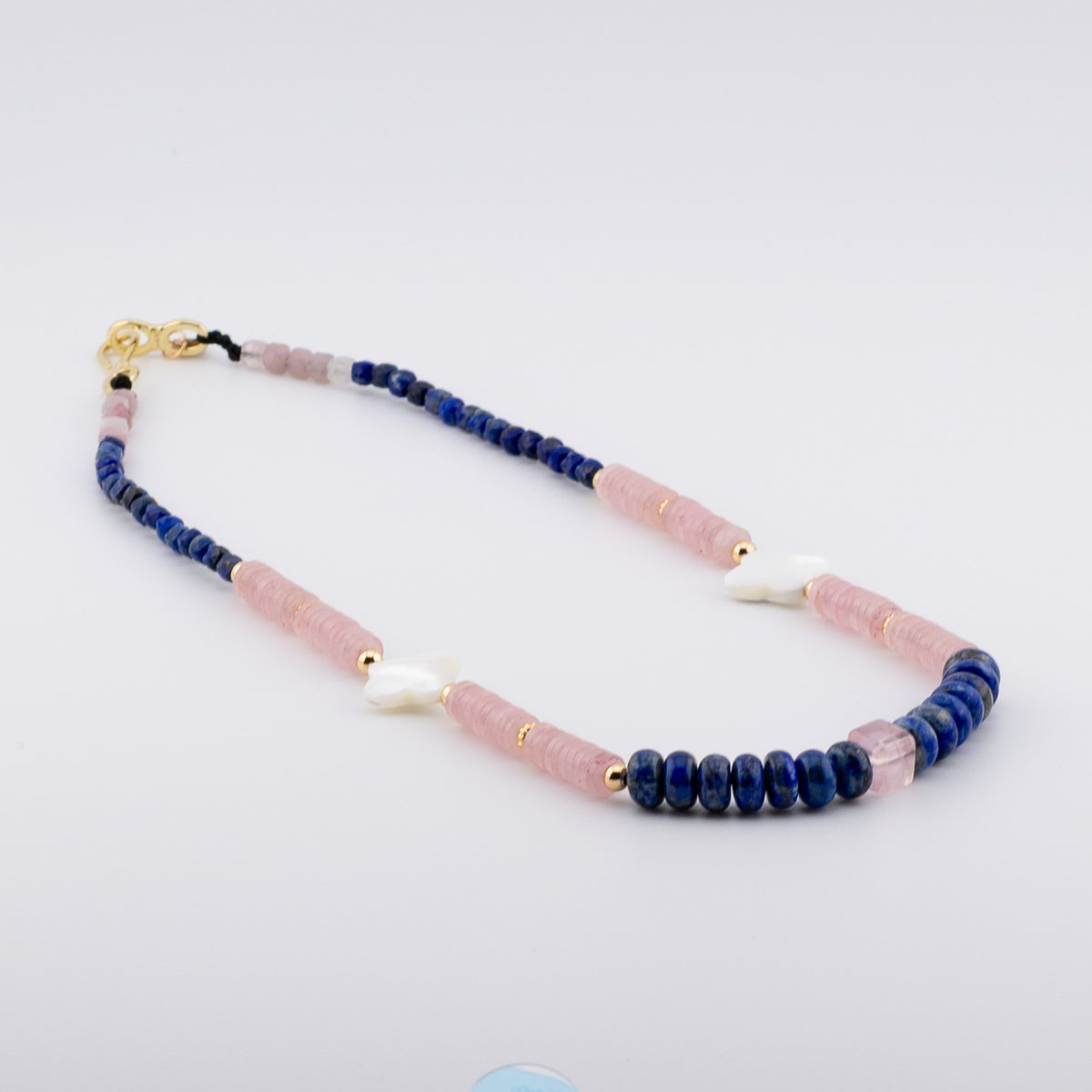 The Lapis & Lotus Rose Choker – Lapis Lazuli, Rose Quartz & Mother of Pearl