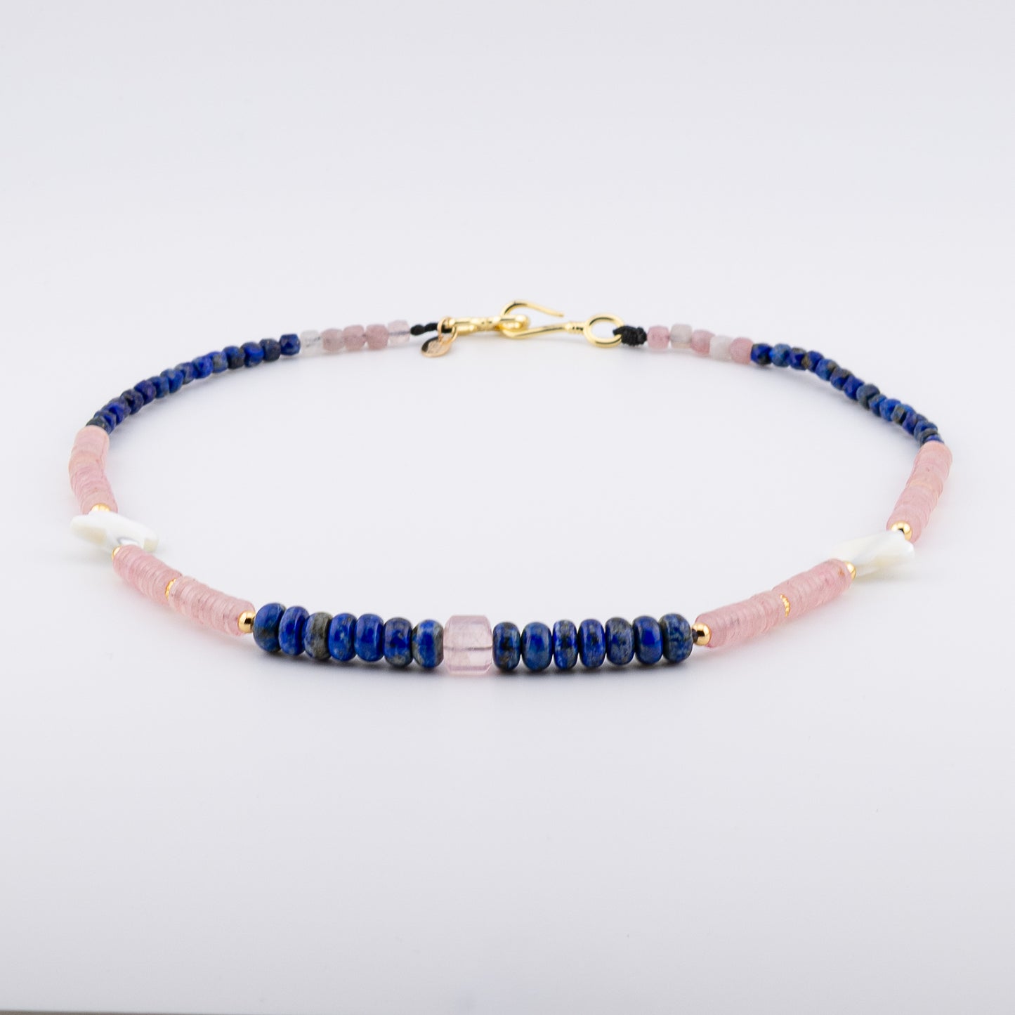 The Lapis & Lotus Rose Choker – Lapis Lazuli, Rose Quartz & Mother of Pearl