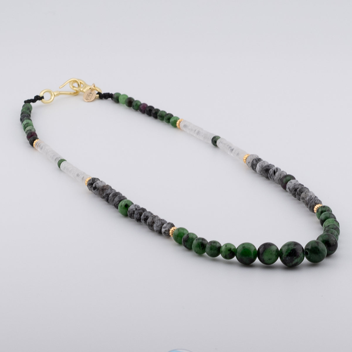 The Verdue & Quartz Choker - Ruby Zoisite, Rutilated Quartz & Clear Quartz