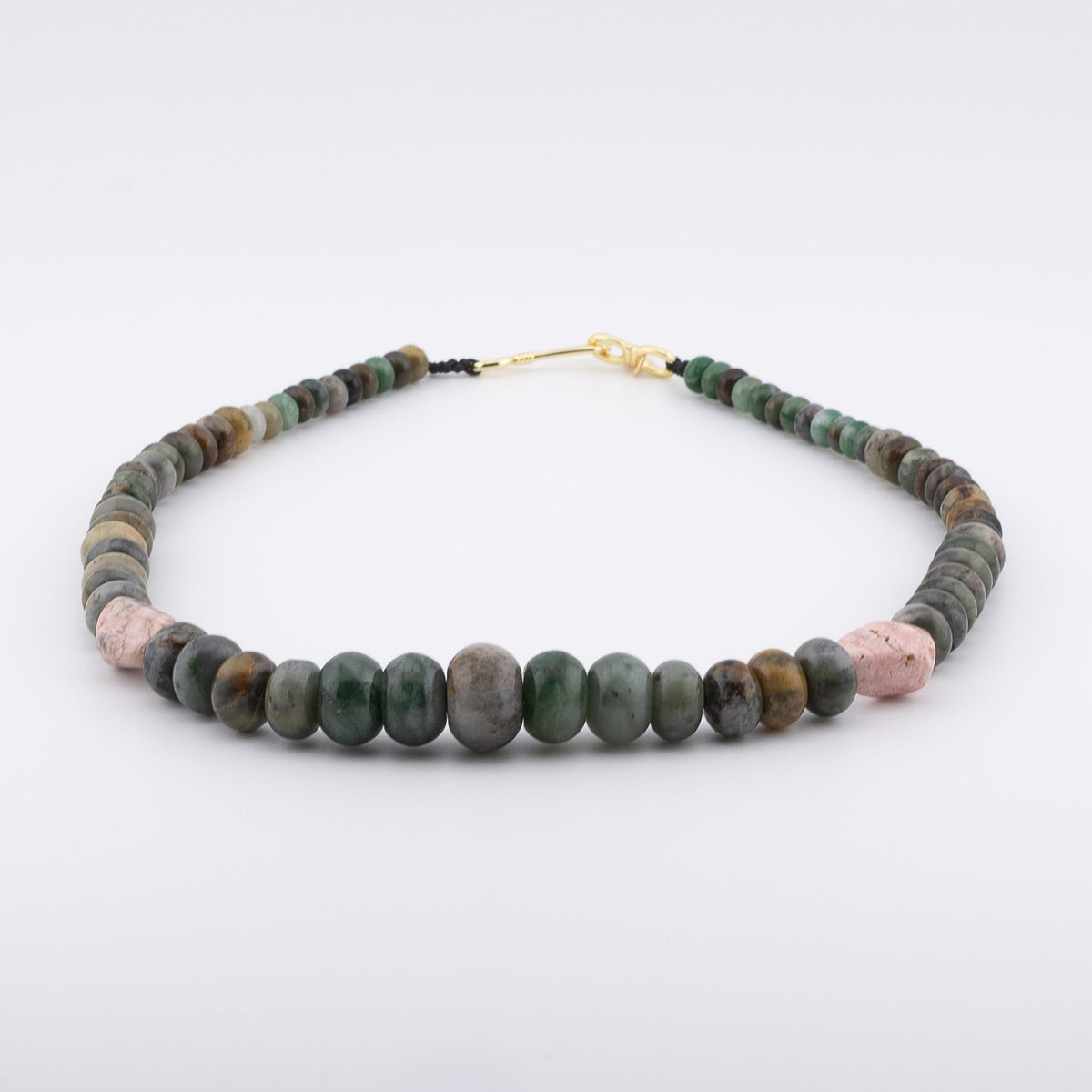 The Forest Moss Choker - Sinking Jade & Rhodochrosite