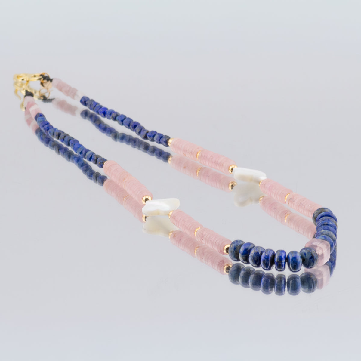 The Lapis & Lotus Rose Choker – Lapis Lazuli, Rose Quartz & Mother of Pearl
