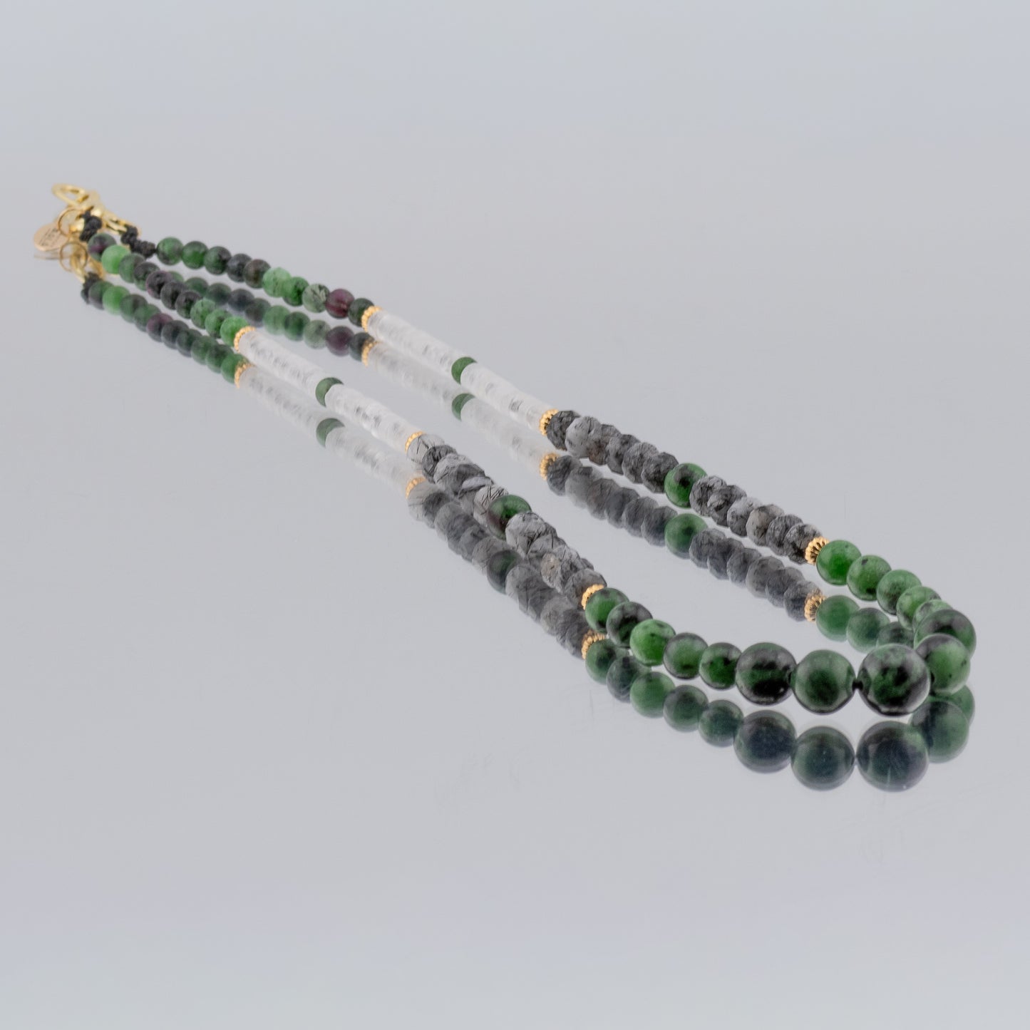 The Verdue & Quartz Choker - Ruby Zoisite, Rutilated Quartz & Clear Quartz