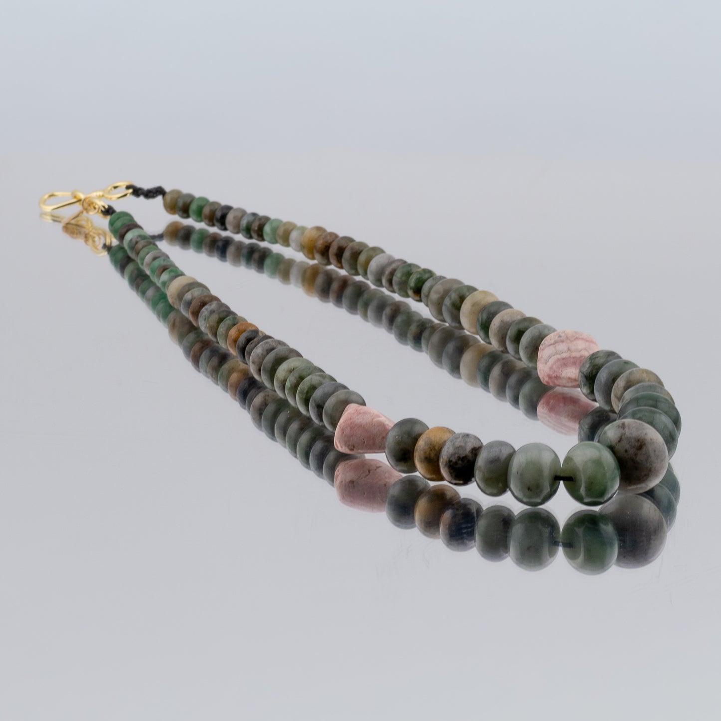The Forest Moss Choker - Sinking Jade & Rhodochrosite