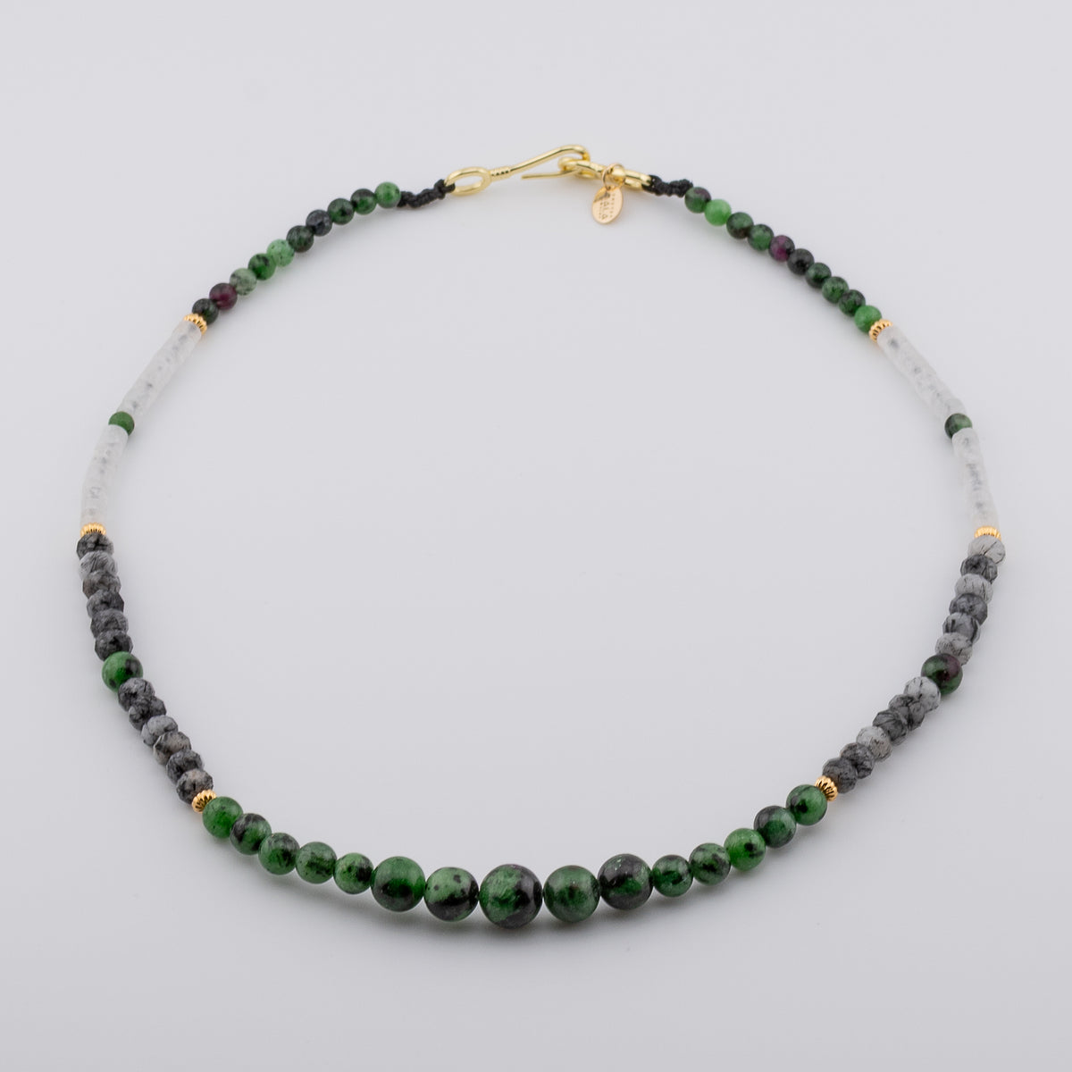 The Verdue & Quartz Choker - Ruby Zoisite, Rutilated Quartz & Clear Quartz