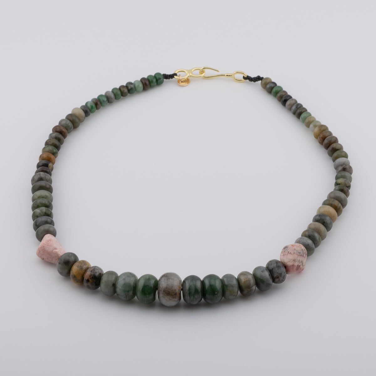 The Forest Moss Choker - Sinking Jade & Rhodochrosite
