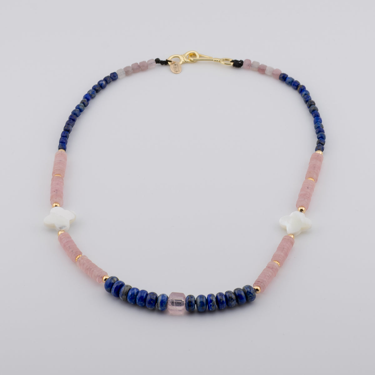The Lapis & Lotus Rose Choker – Lapis Lazuli, Rose Quartz & Mother of Pearl