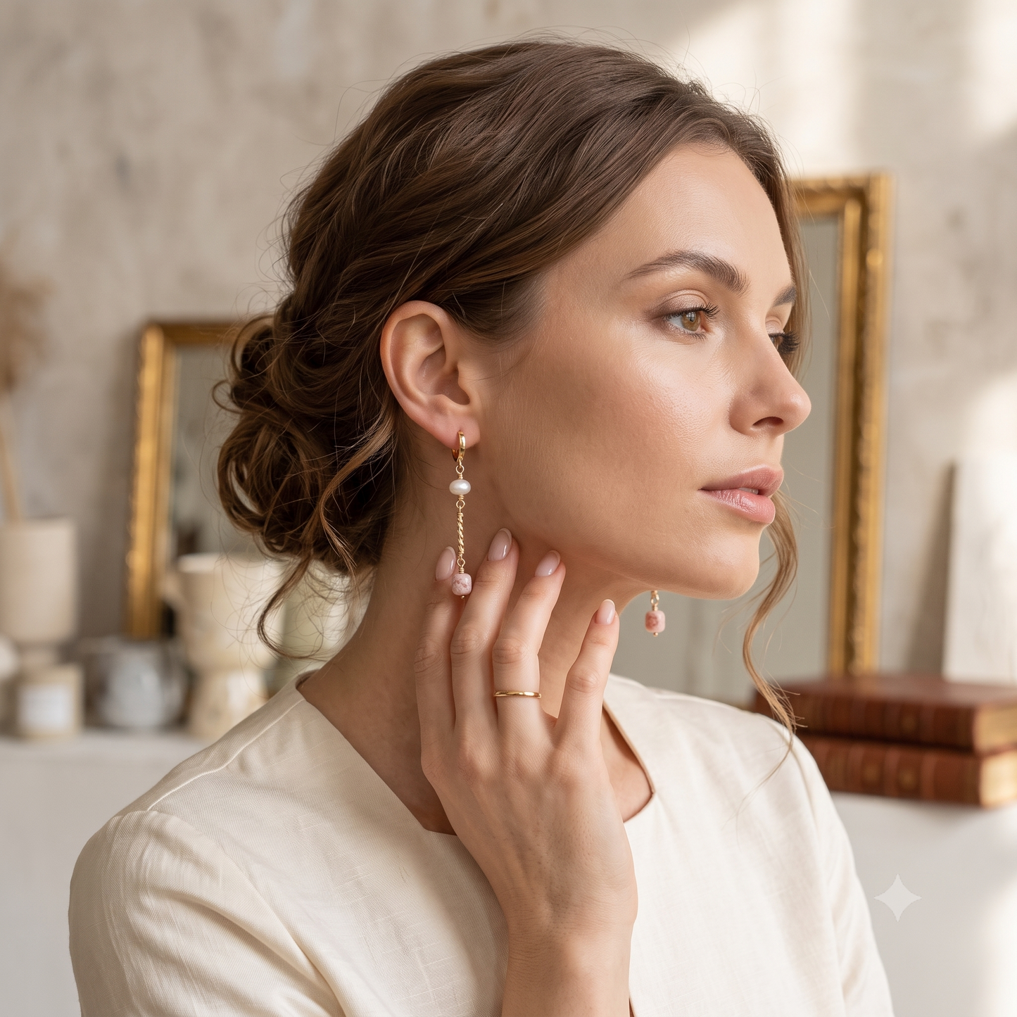 Pink Opal and Pearl Earrings