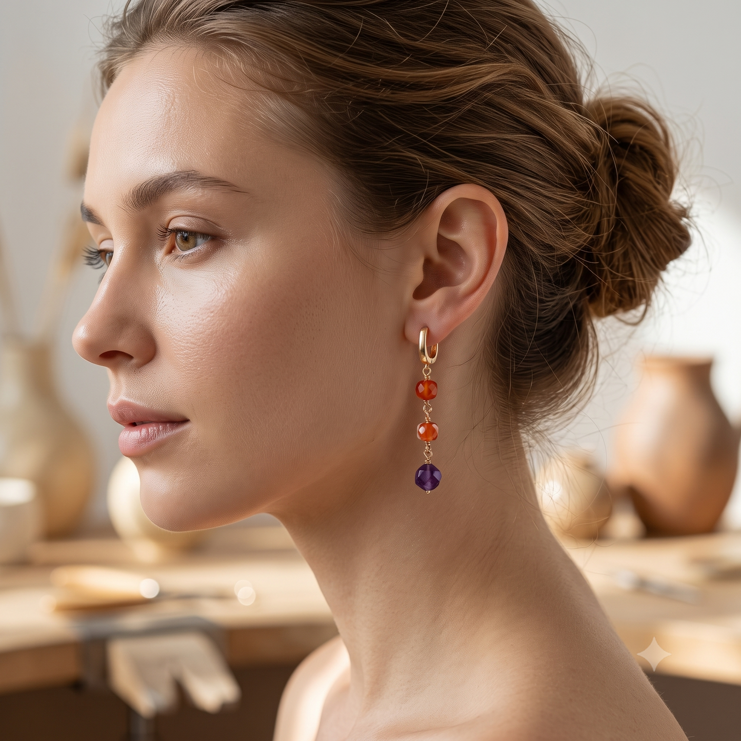 Fire Agate and Amethyst Earrings