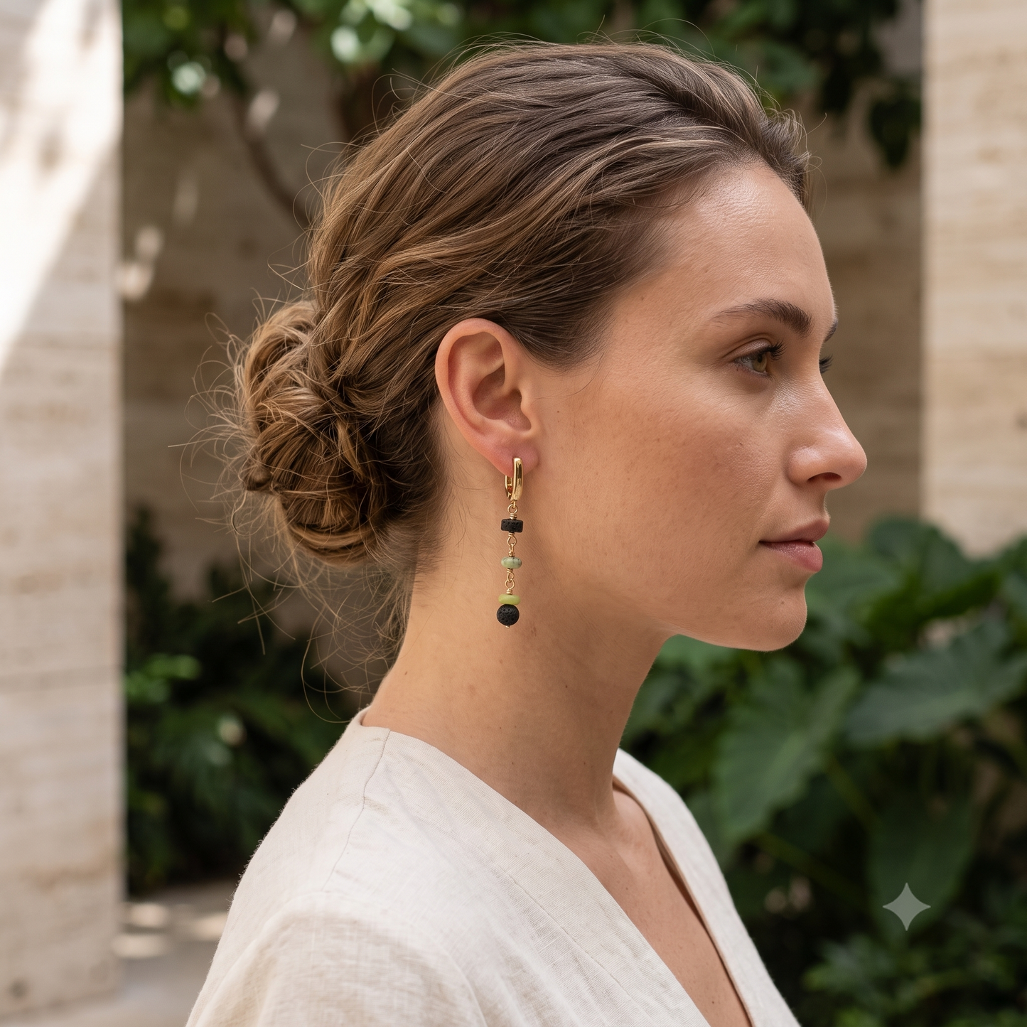 Chrysoprase and Black Lava Earrings