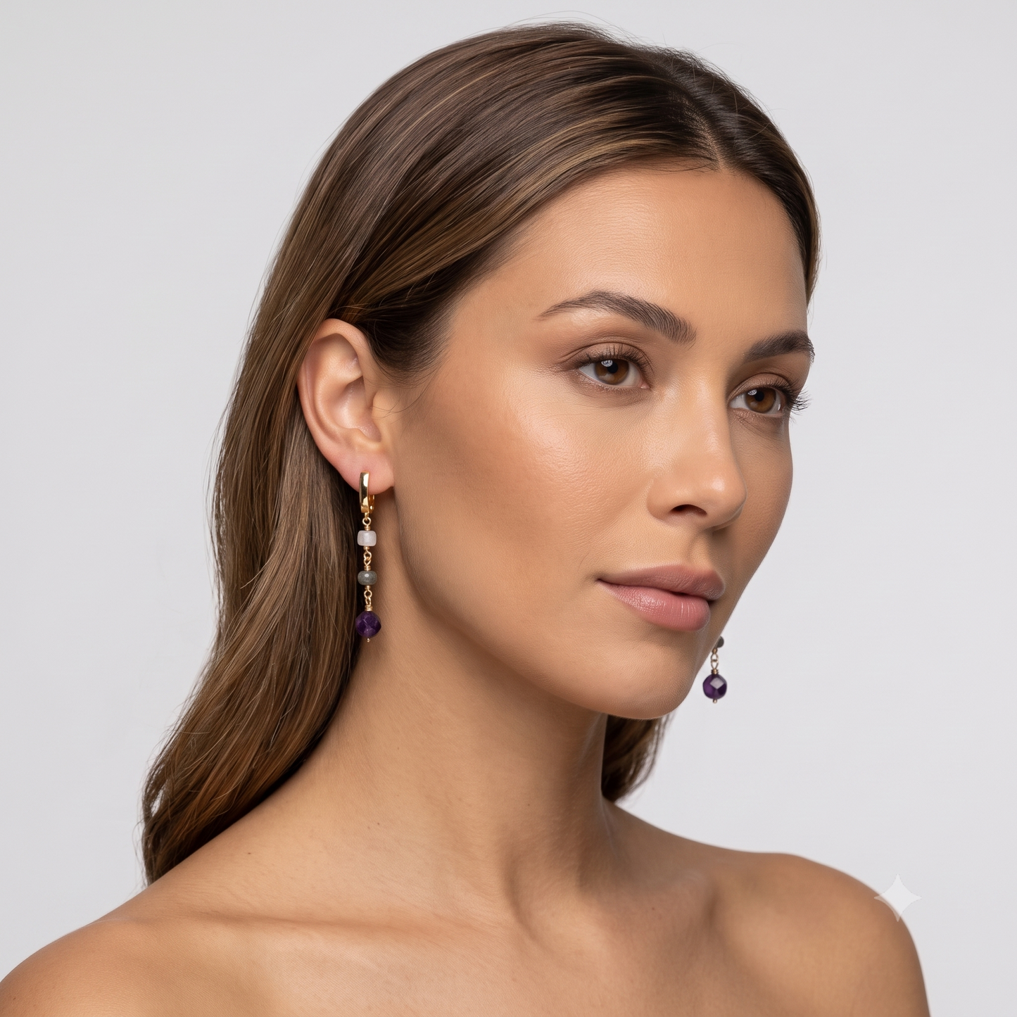 Rainbow Moonstone, Labradorite and Amethyst Earrings