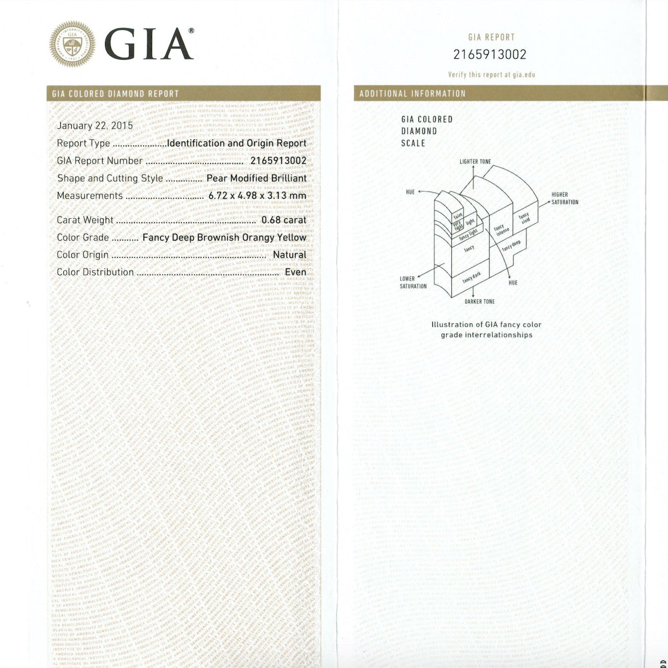 Fancy Deep Brownish Orangy Yellow 0.68 ct.