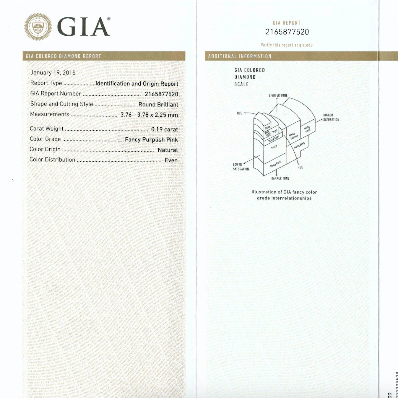 Fancy Purplish Pink 0.19 ct.